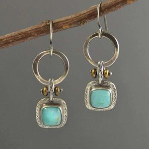 Bohemian Round Decor Turquoise Drop Earrings
